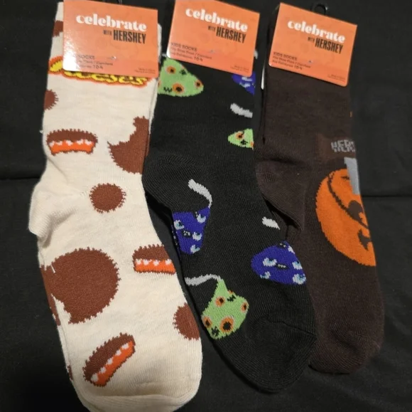 Hersheys Candy Kids Halloween‎ Socks 3 Pair NWT Size 10-4