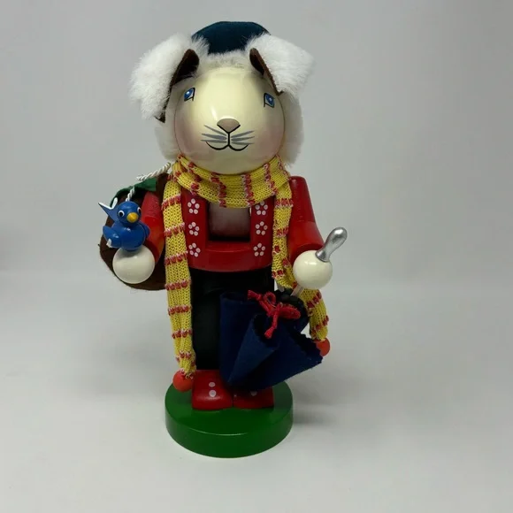 Steinbach German Wooden Nutcracker CHUBBY HAPPY RABBIT Easter Blue Umbrella
