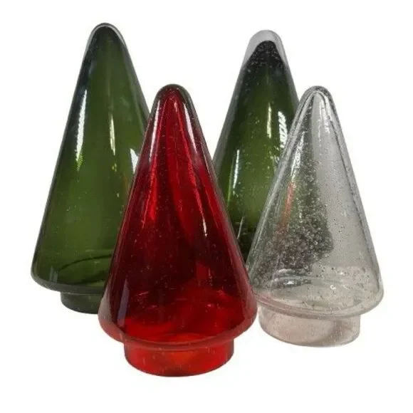 Lg Christmas Tree Art Glass Table Decoration Controlled Bubbles Hand Blown 11.5