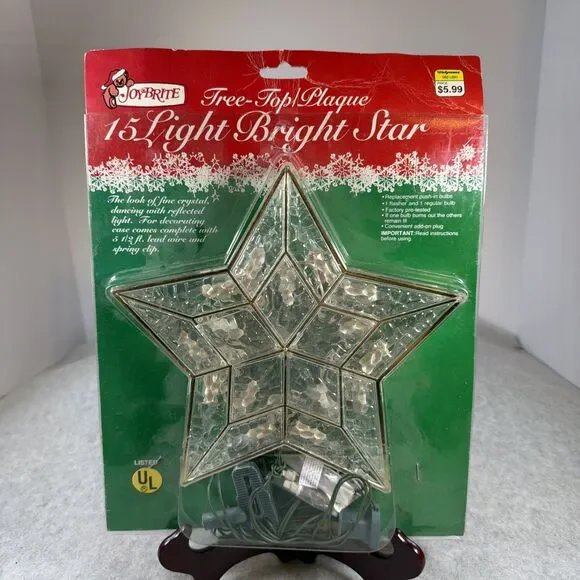 Vintage Joybrite 15- Light Bright Star Christmas Tree Topper Stained Glass Look
