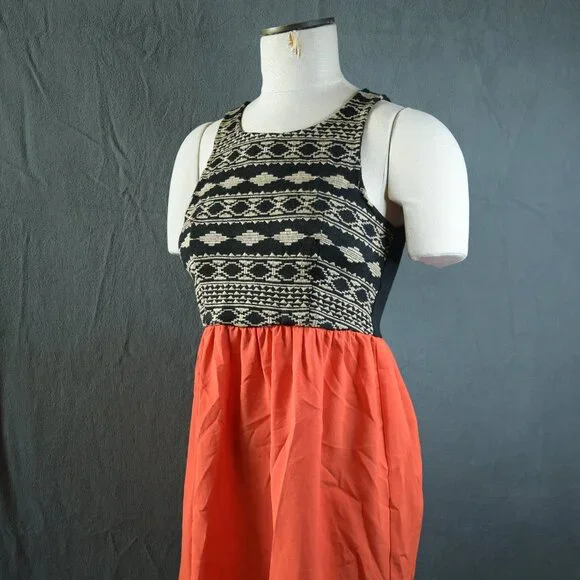 Anthropologie THML Black and Orange Midi Dress Size S