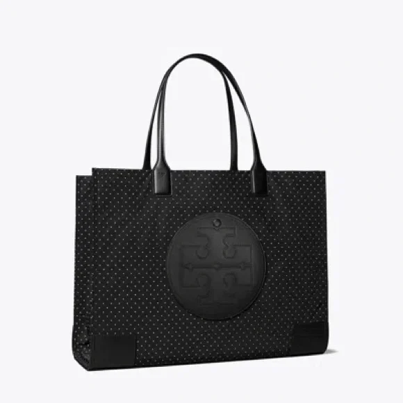 Tory Burch•Black Polka Dot Pattern Nylon Ella Tote