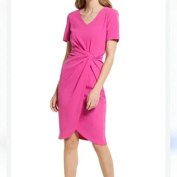 Tahari ASL Stretch Crepe Side Knot Dress