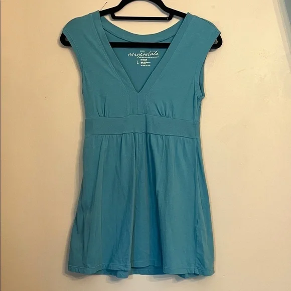 Aeropostale Teal V Neck Babydoll Mini Dress Y2K Early 2000s Size L