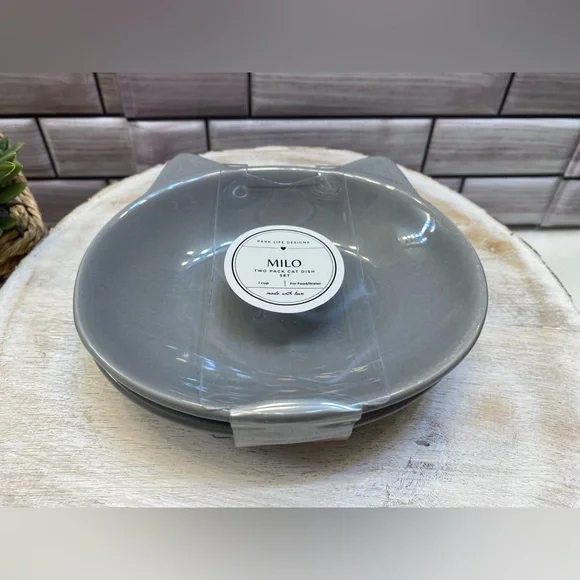 Park Life Design 🐾 MILO 2 pack Ceramic Cat Dish 1cup gray New
