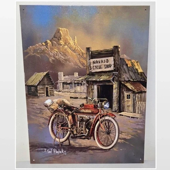 Vintage Baylock Indian Motorcycle Metal Tin Art #1030 Wall Décor Sign