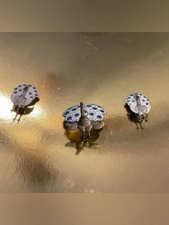 Vintage‎ silver peacock brooch and earrings