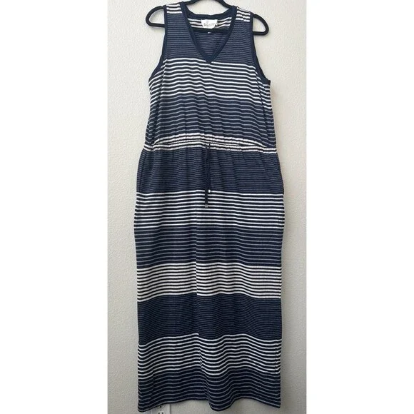 Two By Vince Camuto Navy White Striped Sleeveless Maxi Dress Large