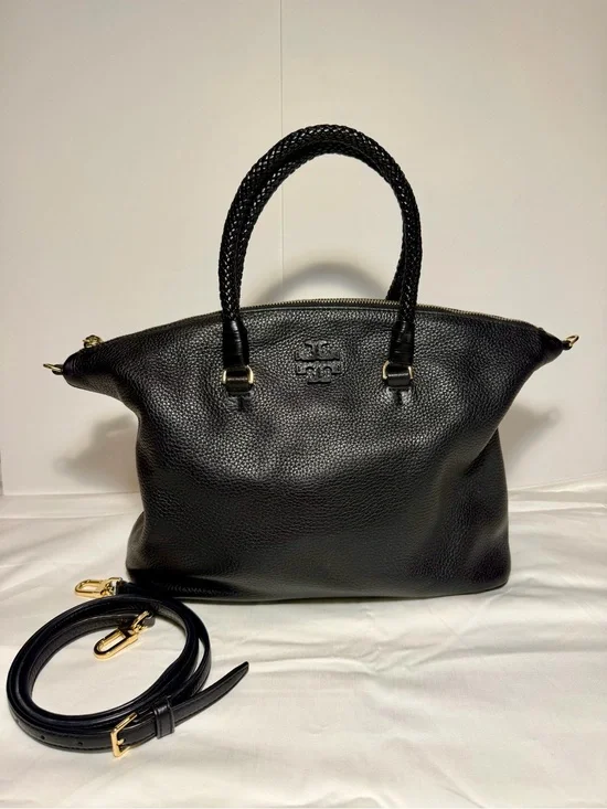 Tory Burch Black Leather Mcgraw Dome Tote