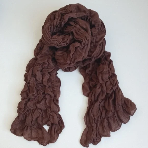 Long Deep Rich Earth-tone Brown Gathered/ Cinched Shabby Chic Style Neck Scarf