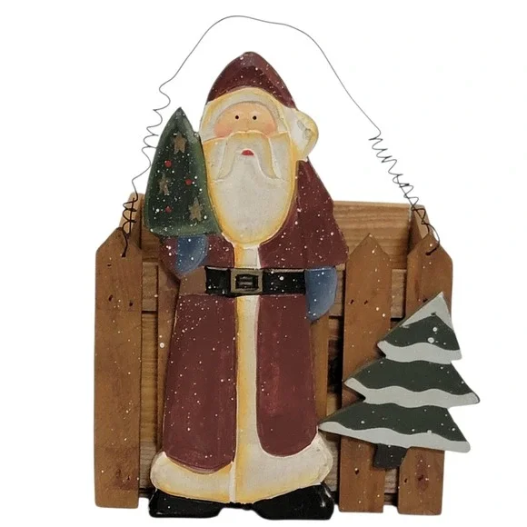 Rustic Santa Claus Wooden‎ Box Christmas Decor Holiday Country Primitive 90s