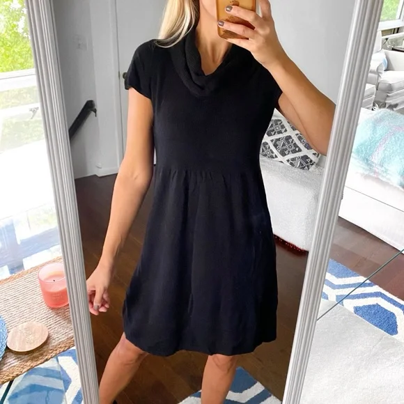 🖤 TAIFUN BLACK KNIT COWL NECK SHORT SLEEVE DRESS!