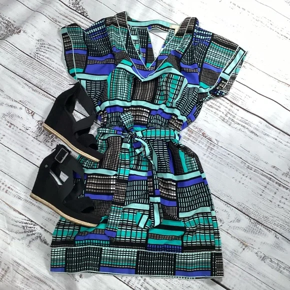 549. Banana Republic Geometric Purple & Turquoise Dress NWT Size 10