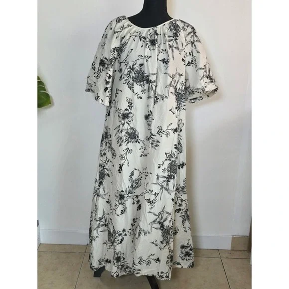 Anko Floral Cotton Midi Dress Size 18 Black White resortwear vacation lagenlook