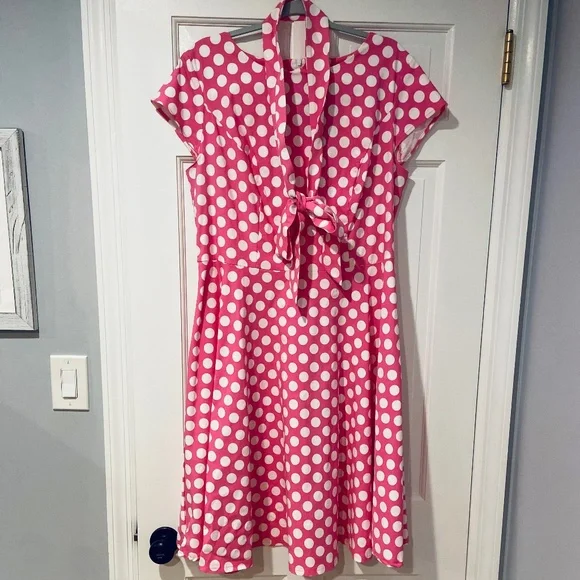 Dressystar Women’s 1950s Rockabilly Cocktail Party Dress Pink Polka Dot XXL