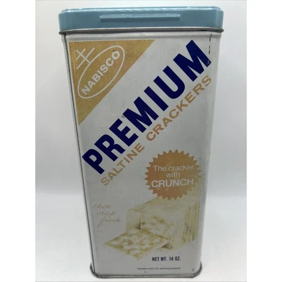 Vintage Nabisco Premium Saltine Crackers 14 oz. Tin. 1969.