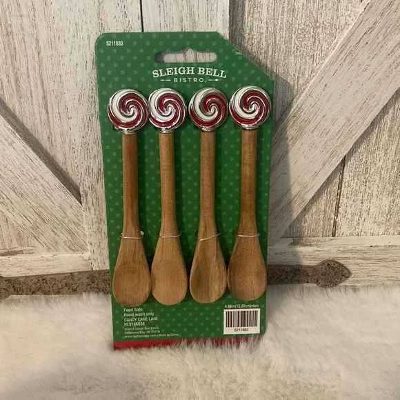 Sleigh Bell Bistro Wooden Spoons with Red Swirl Handles