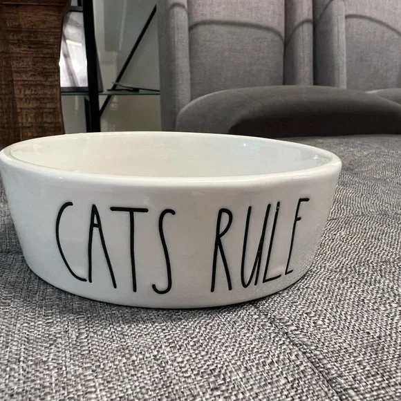 Rae Dunn Cats Rule White Pet Bowl
