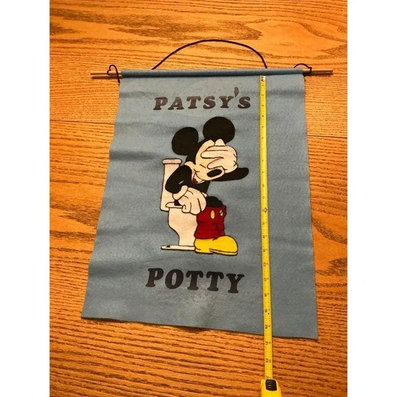 Vintage Mickey Mouse Patsys Potty Felt Wall Hanging Banner Blue Disney Decor