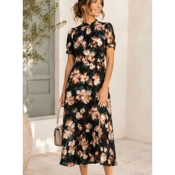 NWT Julia Jordan Floral Midi Dress Sz 4 Mock Neck Cocktail Semi-Formal