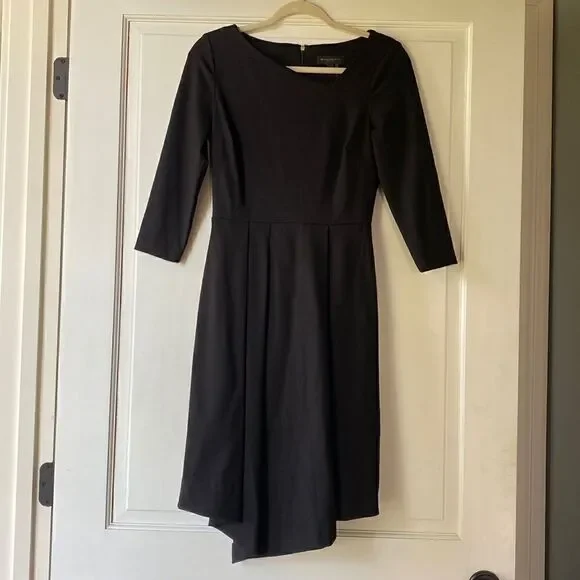 Black Crepe Asymmetrical Midi Dress By Donna Karan