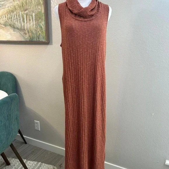 FREE PEOPLE | FP Beach Rust Ribbed Sleeveless Cowl Neck Midi Dress - Size M