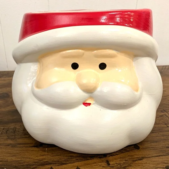 VTG Santa Claus Ceramic Head Christmas Planter, Jar, Centerpiece Decor Art