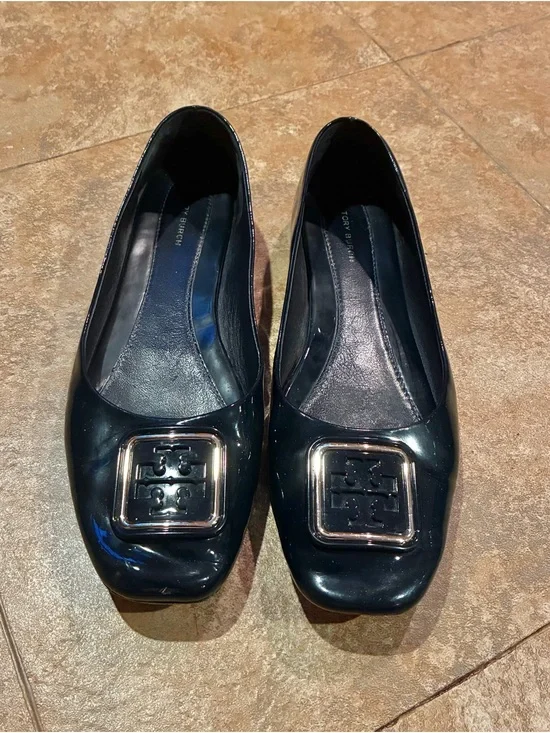 Tory Burch Black Patent Logo-Embellished Flats