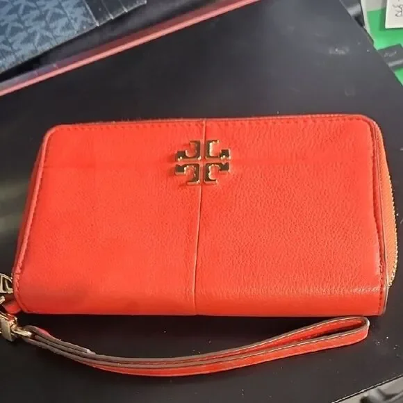 Tory Burch Orange Wristlet with Gold Accent
