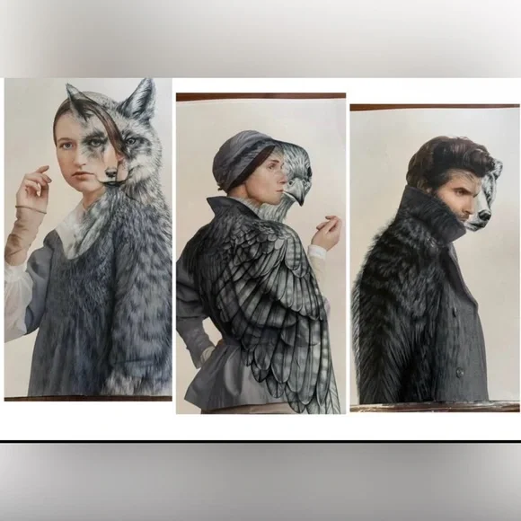 Rare Unique Modern Art Prints - Set of 3 - Women and Man - Fox - Bird - Bear