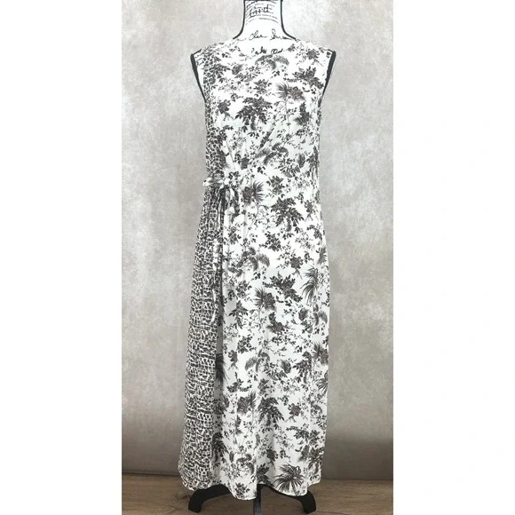 Tory Burch Silk Midi Dress Size 8 Floral Tie Waist Sleeveless Tropical