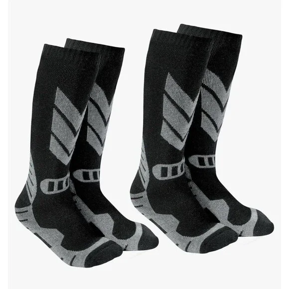 Warm Kids Ski Socks - 2 Pairs Merino Wool Skiing Socks Winter size 11-13 Black