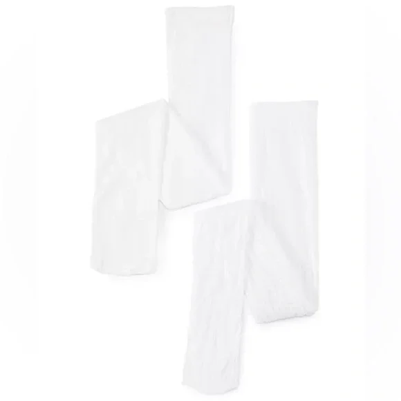 Trimfit Girls Stretchy Fit Tights 2-Pack White Solid & Lace NWOP