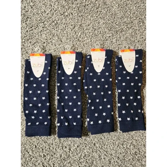 STOCKING STUFFER Zubii Girls Sz 11 - 13‎ Designer 4 Pair Socks Navy White Stars