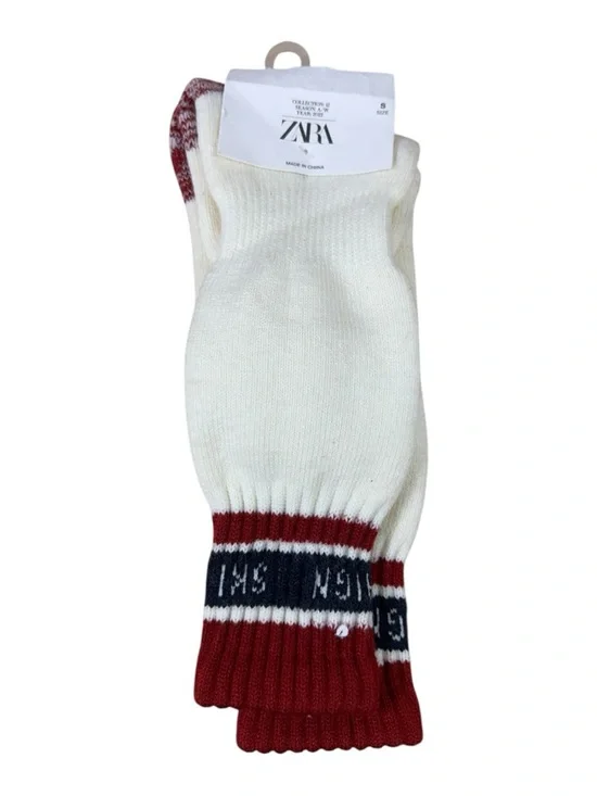 ZARA Kids Knit Crew Socks Red White Blue Graphic Size 6-8 NWT Cotton