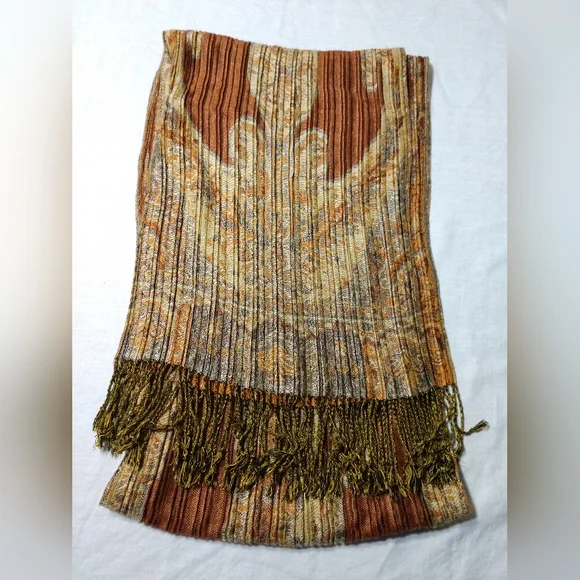 Golden Brown Fashion Scarf Lux Look Long Rectangle Soft with Fringe Gold Brown