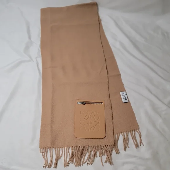 Loewe Camel Scarf with Embossed Leather Pocket