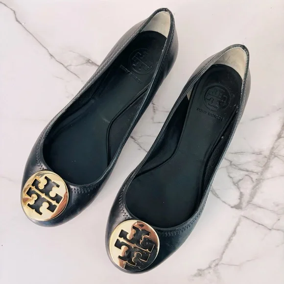 Tory Burch Black and‎ Gold Ballet Flats Size 7.5 C