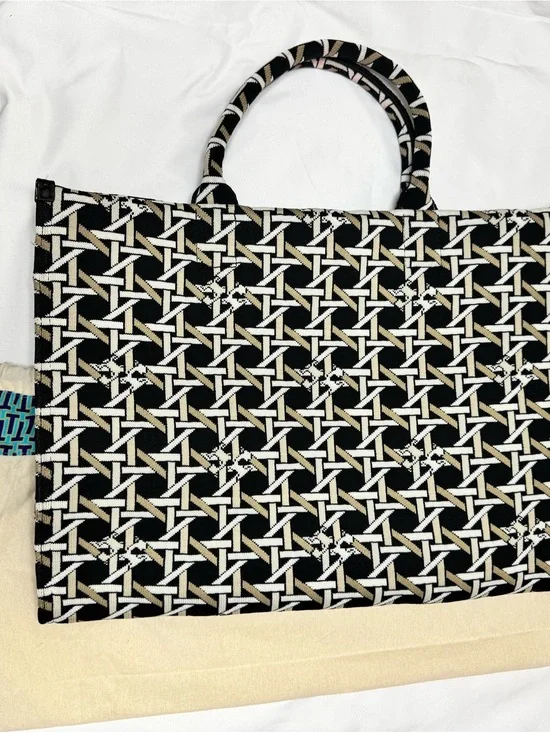 Tory Burch Black, White & Tan Patterned Tote