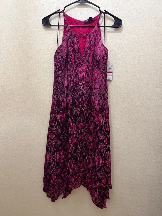 Sleeveless Pink Snake-Print Midi Dress