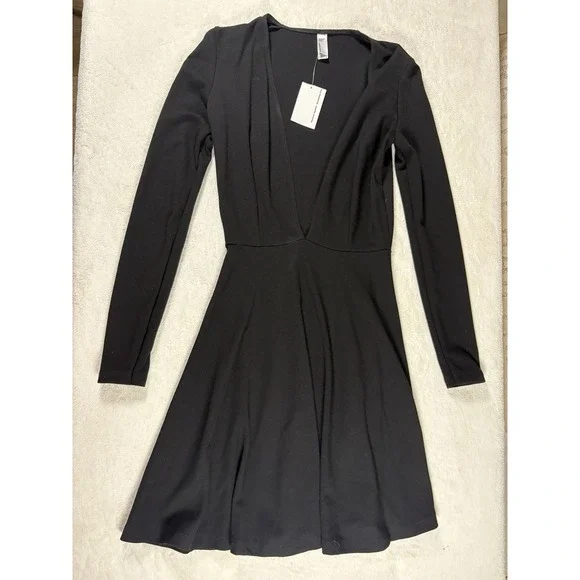 American Apparel Black LBD Plunge‎ V-Neck Fit & Flare Dress Size Small NWT USA