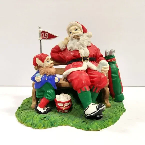 Vintage Roman Inc. 1995 Santa & Elf Golfing Figure Christmas Figurine 4.25