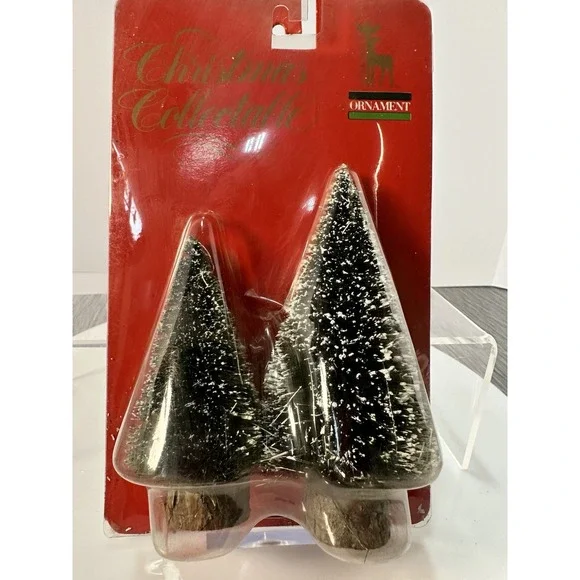 Christmas Frosted Mini Sisel Tree - Snow Pine Tree Winter Flocked Set NOS Vtg