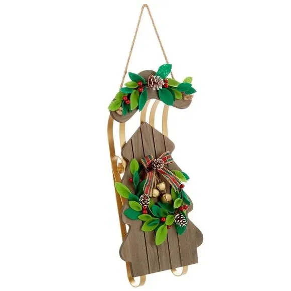 Hallmark Wood and Metal Sled with Holly, Christmas Wall or‎ Door Decoration 18