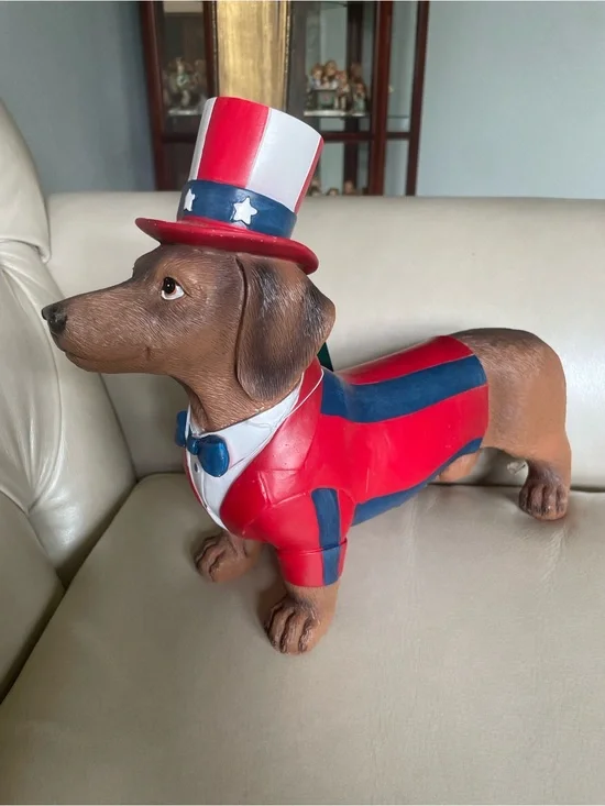 Patriotic Red & Blue Dachshund Dog Statue - Decorative Pet Figurine