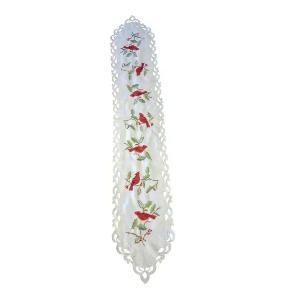 Cardinal‎ Embroidered Table Runner Cardinal & Holly Christmas 69