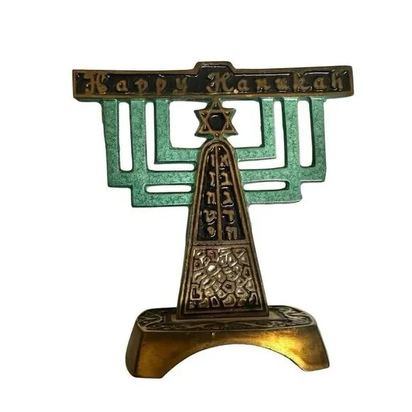 Vintage  Miniature Brass & Enamel Menorah