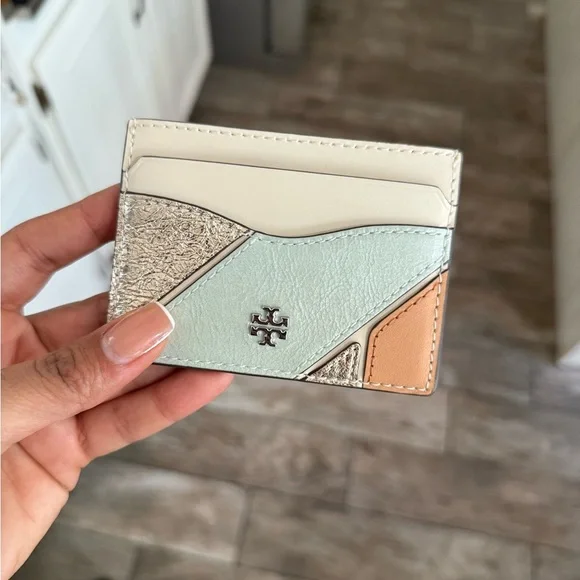 Tory Burch Cream and Mint Card Holder