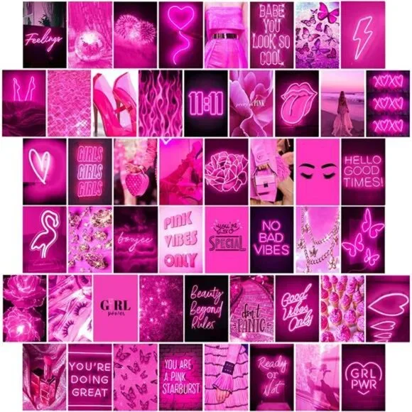 Pink Neon Wall Collage Kit Aesthetic Pictures, Trendy Room Decor