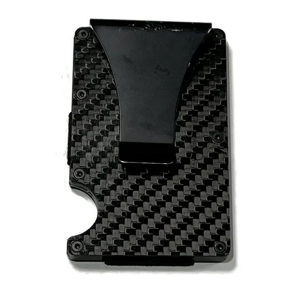 Carbon Fiber Metal Wallet RFID Blocking Money‎ Clip Slim Credit Card Black